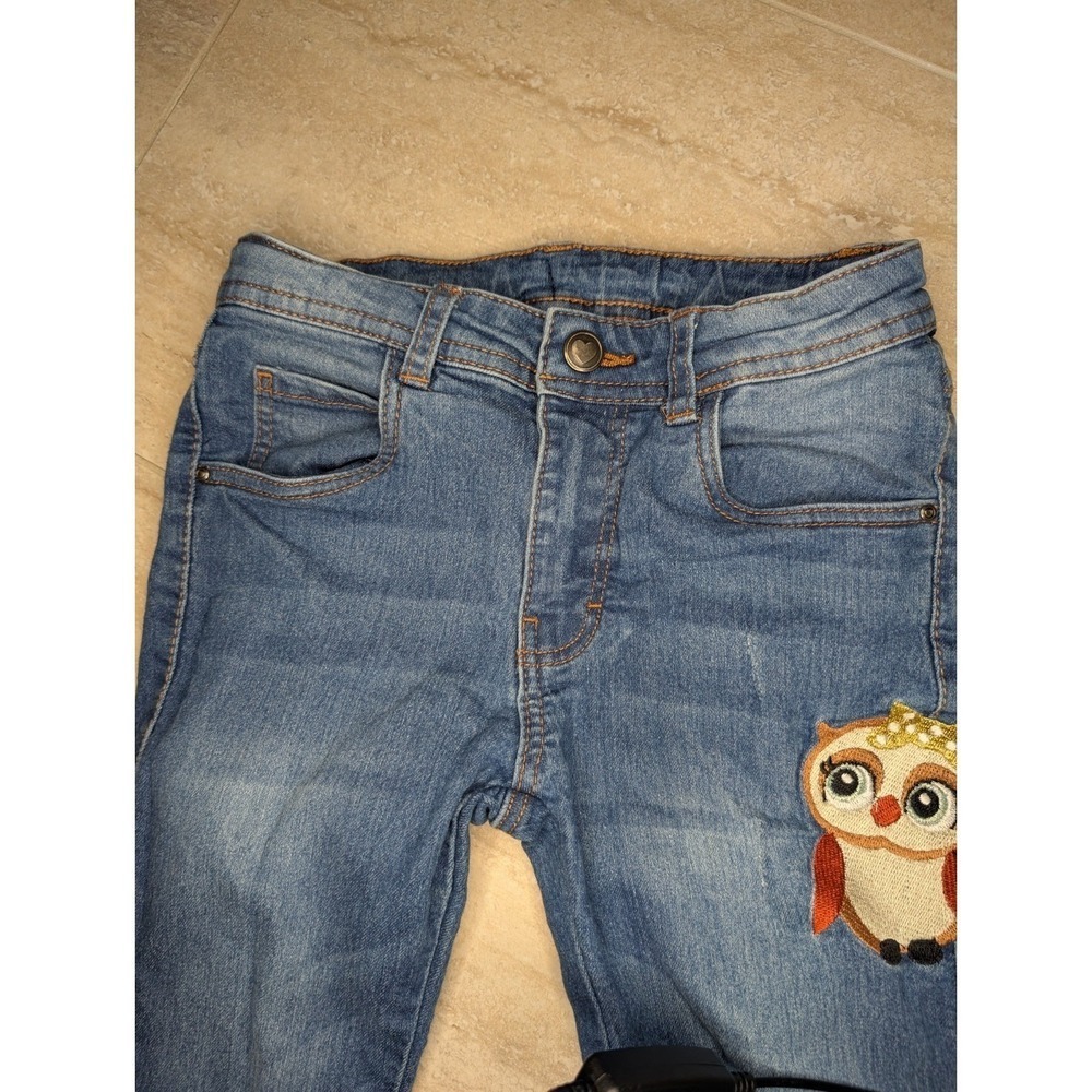 Girls Size Medium 7/8 Jeans With Owl Patch & Green Denim Crazy 8 Eyelet Jacket - Picture 10 of 12